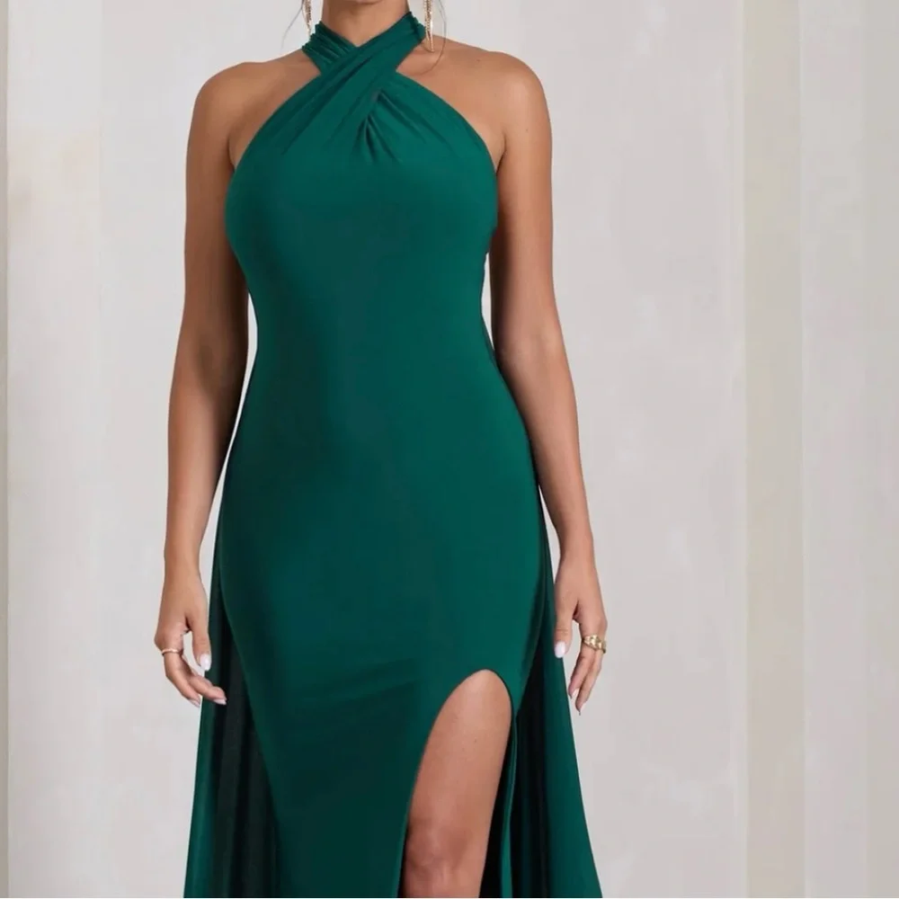 Club London Green Halter-Neck Open-Back Split Maxi Dress - Picture 1 of 4